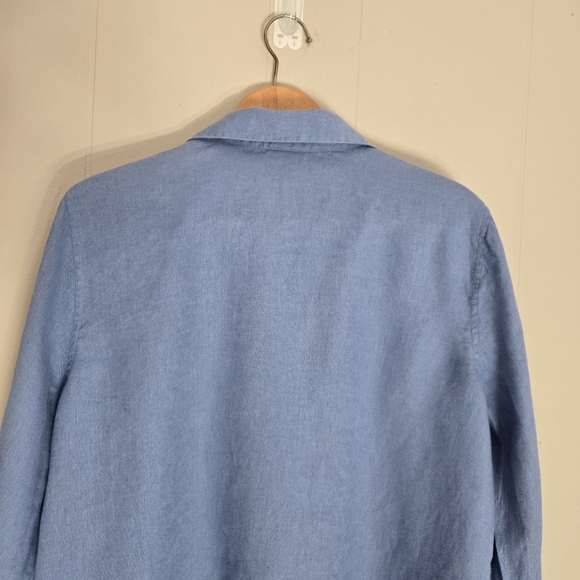 J. Jill Blue Linen Button Up Shirt Size M Petite Normcore Lagenlook Scandi Girl - Picture 4 of 8